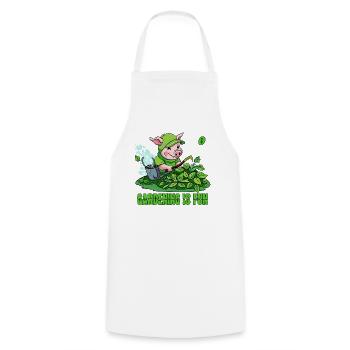Gardening is Fun: Happy Gardener Pig - Cooking Apron - white - Front - AI Model Male 185 dark (185cm)