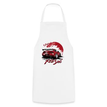 Rote Sonnen Cartoon JDM Street Racer Auto - Kochschürze - Weiß - Vorne - AI Model Male 185 dark (185cm)