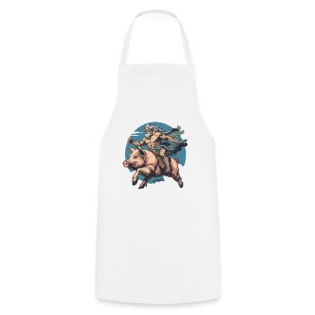 Un dieu grec chevauche un cochon - Tablier de cuisine - blanc - Devant - AI Model Male 185 dark (185cm)