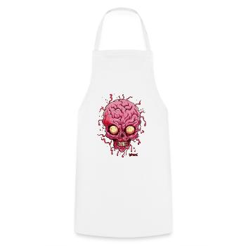 Aigre et drôle, crâne de cerveau de zombie - Tablier de cuisine - blanc - Devant - AI Model Male 185 dark (185cm)
