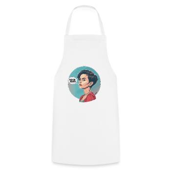 Pop Art Cartoon: Woman Says "Never Again" - Cooking Apron - white - Front - AI Model Male 185 dark (185cm)