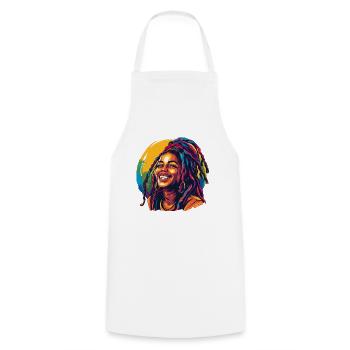 Smiling Jamaica Rastafarian Woman - Cooking Apron - white - Front - AI Model Male 185 dark (185cm)