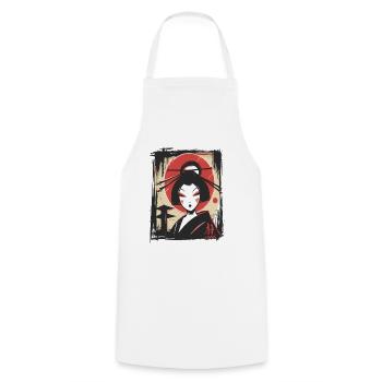 The Cool Anime Japanese Geisha - Cooking Apron - white - Front - AI Model Male 185 dark (185cm)
