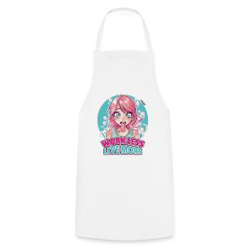 Work less, live more - Cooking Apron - white - Front - AI Model Male 185 dark (185cm)