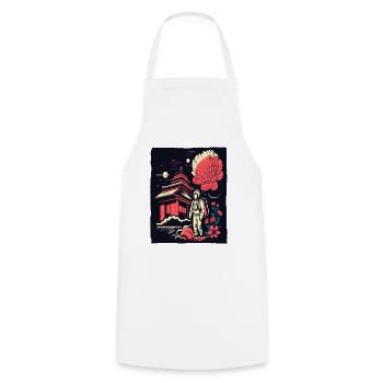 Astronaut vor japanischem Tempel mit Blumen - Kochschürze - Weiß - Vorne - AI Model Male 185 dark (185cm)