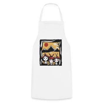 Drei niedliche Reisbauern unter japanischer Sonne - Kochschürze - Weiß - Vorne - AI Model Male 185 dark (185cm)