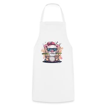 Rock music and a funny drummer pig - Cooking Apron - white - Front - AI Model Male 185 dark (185cm)