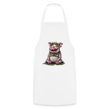 Easter Island Stone Statue, A Laughing Pig - Cooking Apron - white - Front - AI Model Male 185 dark (185cm)
