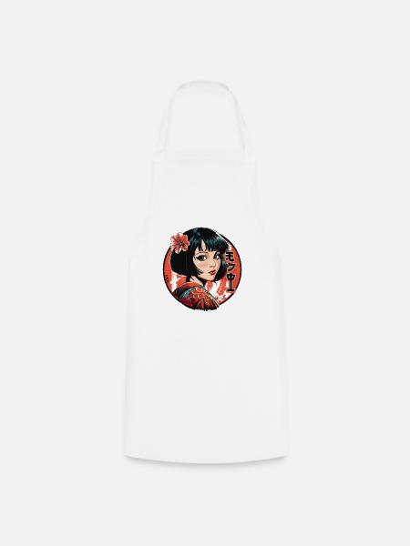 Japanischer Kimono: JDM Anime Geisha Mädchen - Kochschürze - Weiß