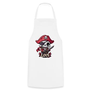 Chibi Cool et Drôle Amour Pirate Squelette - Tablier de cuisine - blanc - Devant - AI Model Male 185 dark (185cm)