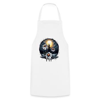 Nuit d’horreur : Fleurs et lune brillante - Tablier de cuisine - blanc - Devant - AI Model Male 185 dark (185cm)