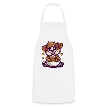 Breakfast bowl and a cute young dog - Cooking Apron - white - Front - AI Model Male 185 dark (185cm)