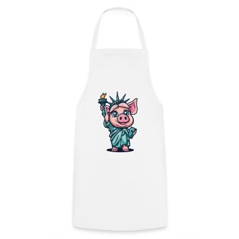 Lady Pig de Funny : Statue de cochon de la liberté - Tablier de cuisine - blanc - Devant - AI Model Male 185 dark (185cm)