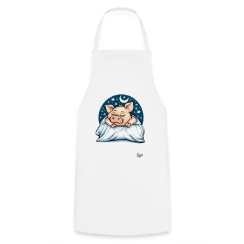 tired sleeping pig with moon and stars - Cooking Apron - white - Front - AI Model Male 185 dark (185cm)
