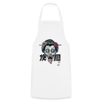 Horror Zombie Geisha - Cooking Apron - white - Front - AI Model Male 185 dark (185cm)