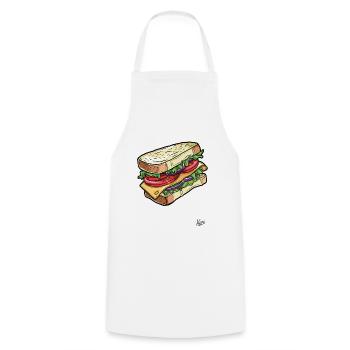 Délicieux grand sandwich aux légumes et au fromage - Tablier de cuisine - blanc - Devant - AI Model Male 185 dark (185cm)