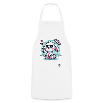 Cute white bunny pointing finger - Cooking Apron - white - Front - AI Model Male 185 dark (185cm)