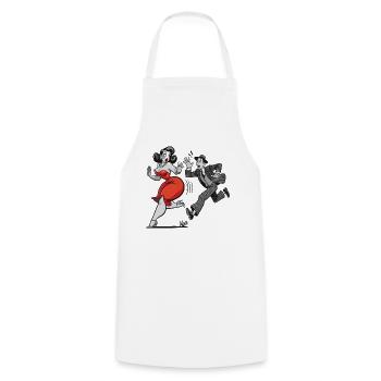 Retro cartoon: man and woman running - Cooking Apron - white - Front - AI Model Male 185 dark (185cm)