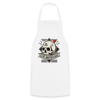Skull with Heart: Live Another Day - Cooking Apron - white - Front - AI Model Male 185 dark (185cm)