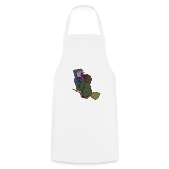 With Christmas presents on broomsticks - Befana - Cooking Apron - white - Front - AI Model Male 185 dark (185cm)