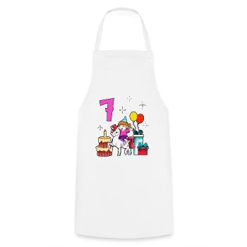 With Unicorn - Girl Birthday 7 Years - Cooking Apron - white - Front - AI Model Male 185 dark (185cm)