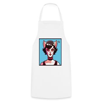 Anime Manga Woman with Cats Girl Ears - Cooking Apron - white - Front - AI Model Male 185 dark (185cm)