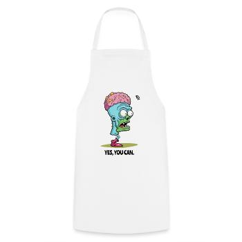 Yes, you can: One-legged brain zombie head - Cooking Apron - white - Front - AI Model Male 185 dark (185cm)