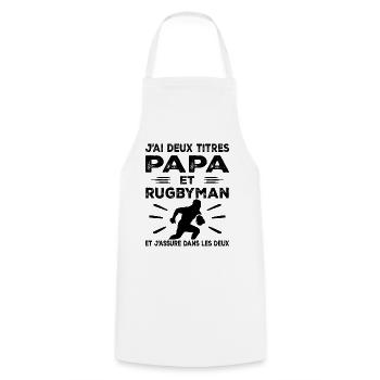 I have two titles: Dad and Rugby Man, Passionate Rugby - Cooking Apron - white - Front - AI Model Male 185 dark (185cm)