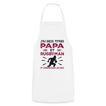 I have two titles: Dad and Rugby Player, Rugby Passionate - Cooking Apron - white - Front - AI Model Male 185 dark (185cm)