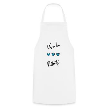 RETRAITE. BONNE RETRAITE. JOYEUSE RETRAITE - Tablier de cuisine - blanc - Devant - AI Model Male 185 dark (185cm)