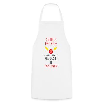 Génie né Novembre Cadeau Bébé - Tablier de cuisine - blanc - Devant - AI Model Male 185 dark (185cm)