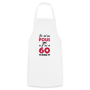 j ai 60 ans / cadeau d'anniversaire 60 ans - Tablier de cuisine - blanc - Devant - AI Model Male 185 dark (185cm)