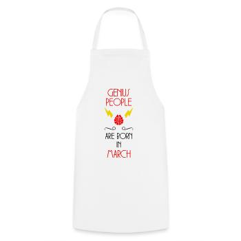 les génies naissent en Mars - Cadeau de Naissance - Tablier de cuisine - blanc - Devant - AI Model Male 185 dark (185cm)