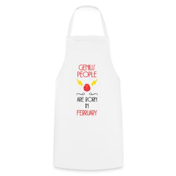 les génies naissent en Février - Anniversaire - Tablier de cuisine - blanc - Devant - AI Model Male 185 dark (185cm)