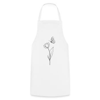 Flower with butterfly - black and white - Cooking Apron - white - Front - AI Model Male 185 dark (185cm)