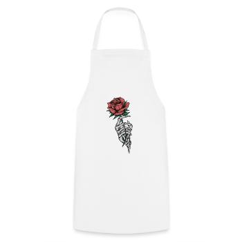 Knochenhand mit Rose - Kochschürze - Weiß - Vorne - AI Model Male 185 dark (185cm)