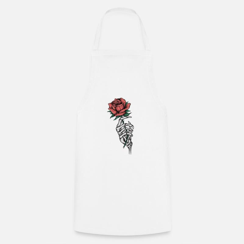 Knochenhand mit Rose - Kochschürze - Weiß