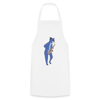 JAZZ CAT PLAYING SAXOPHONE - SAX CAT - Cooking Apron - white - Front - AI Model Male 185 dark (185cm)
