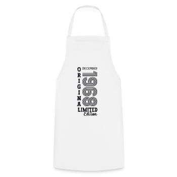 Original December 1968 54th Birthday Gift - Cooking Apron - white - Front - AI Model Male 185 dark (185cm)