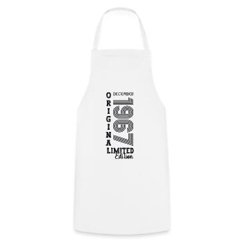 Original December 1967 55th birthday gift - Cooking Apron - white - Front - AI Model Male 185 dark (185cm)