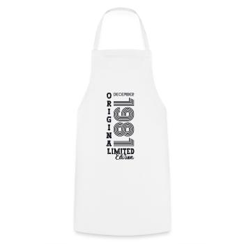 Original December 1981 41st birthday gift - Cooking Apron - white - Front - AI Model Male 185 dark (185cm)