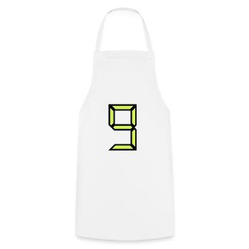 9 ANS. 9e ANNIVERSAIRE. ANNIVERSAIRE 9 ANS. 9 - Tablier de cuisine - blanc - Devant - AI Model Male 185 dark (185cm)