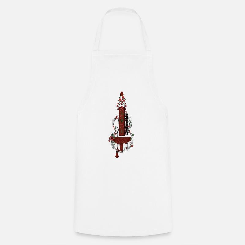 Vielle à roue de violon avec vrilles de fleurs - Tablier de cuisine - blanc