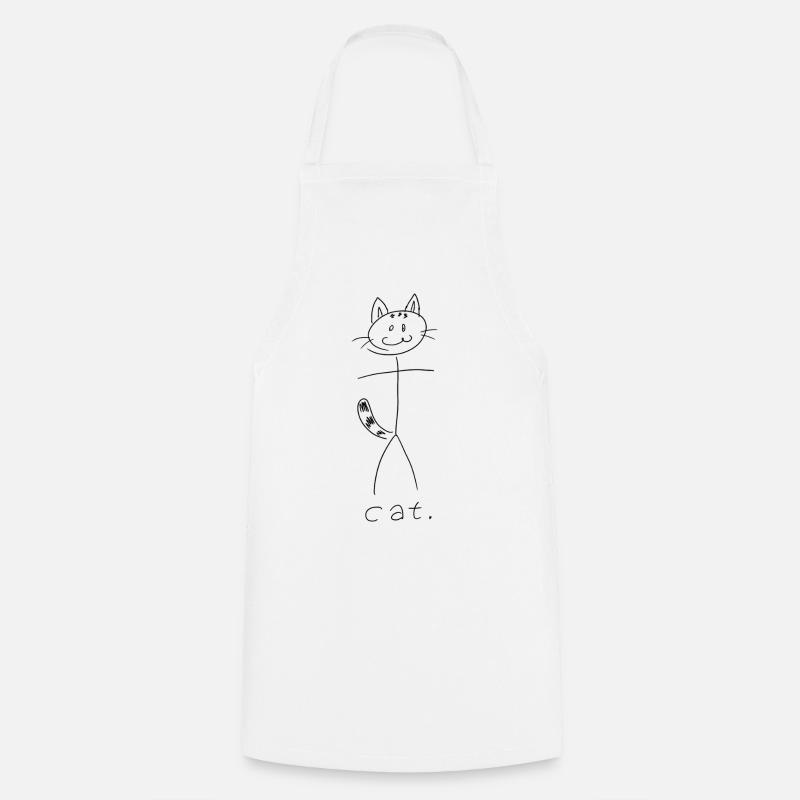 Cat. (black lines) (by Leni Riosa) - Cooking Apron - white