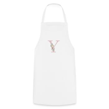Y| Monogramme | Eucalyptus Pastel Fleur Bleu - Tablier de cuisine - blanc - Devant - AI Model Male 185 dark (185cm)