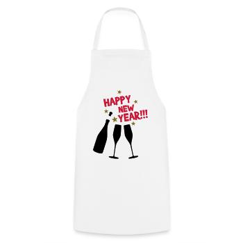 Happy new year - Bonne année - Tablier de cuisine - blanc - Devant - AI Model Male 185 dark (185cm)