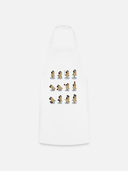 fitter pug does sports with Dumbbell, Kettlebell - Cooking Apron - white