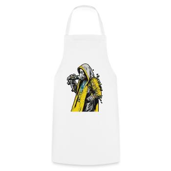 Hood woman wearing a face mask with a yellow - Tablier de cuisine - blanc - Devant - AI Model Male 185 dark (185cm)