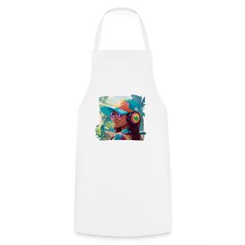 Girl with Headphones - Cooking Apron - white - Front - AI Model Male 185 dark (185cm)