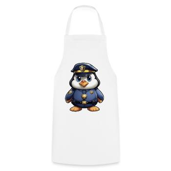 Pingouin policier - Tablier de cuisine - blanc - Devant - AI Model Male 185 dark (185cm)